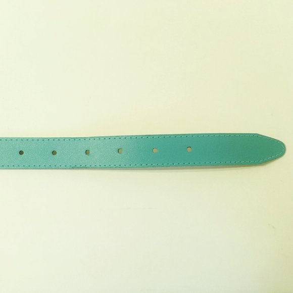 Turquoise Blue Thin Belt Gold Rope Metal Buckle Faux Leather Stitched Womens - Picture 5 of 7